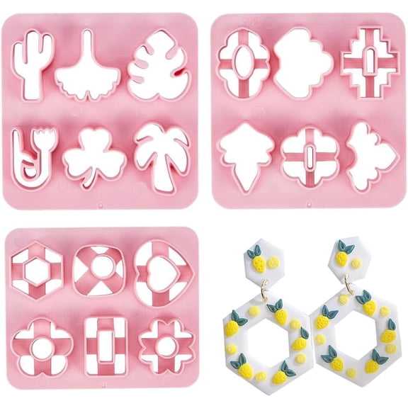 3 Styles Clay Cutters Polymer Clay Earring Cutter Sets Cutting Dies Jewelry Making Templates Plastic Heart Plant Flower Leaves Stencils Modeling Tools for Earrings Jewelry Making for DIY