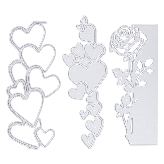 3 Styles Cutting Dies Love Heart Metal Die Cuts Stencil Rose Flower Embossing Dies Hollow Frame Scrap-Booking Decoration for DIY Scrapbook Album