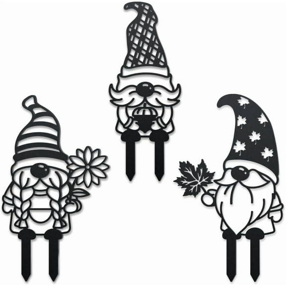 3 Styles Fall Gnomes Metal Decorative Garden Stakes Funny Autumn Gnomes Metal Silhouette Statues Thanksgiving Sunflower Maple Leaf Yard Art Decor