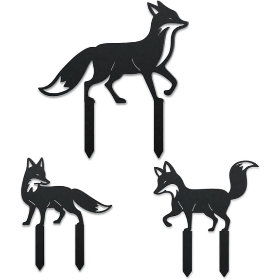 3 Styles Fox Metal Decorative Garden Stakes Funny Fox Family Metal Outdoor Statues Animals Black Silhouette Ornament Gifts Cute Animals Outdoor Decor for Garden Backyard Patio Lawn Walkways