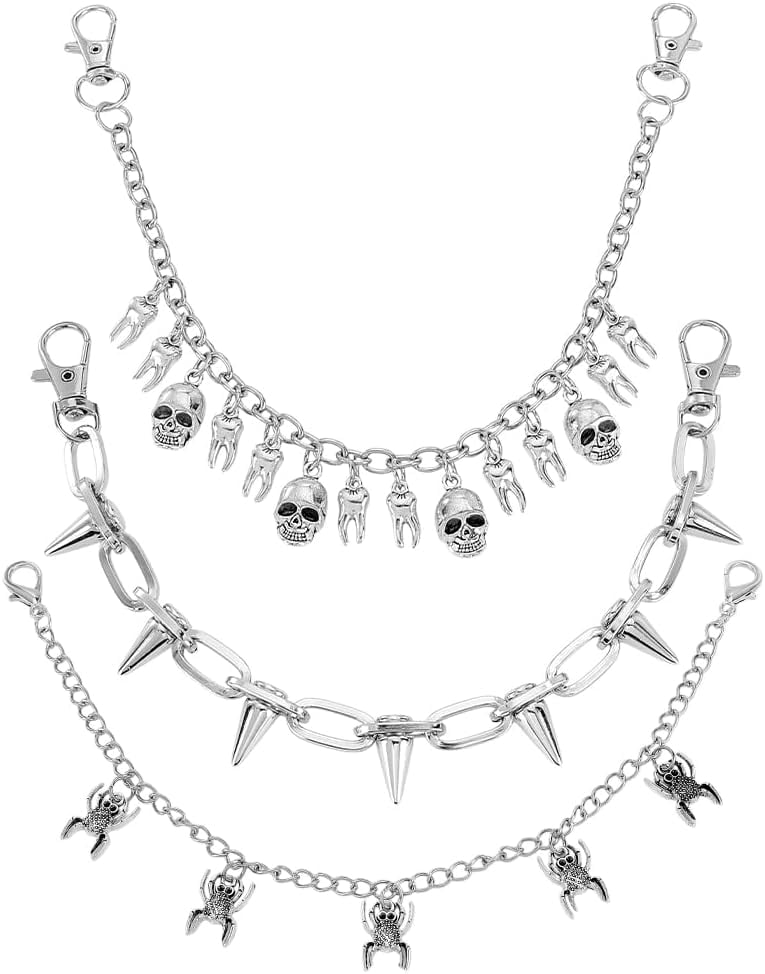 3 Styles Gothic Jean Chains 12 inch Skull Chunky Pants Chain Rivet ...