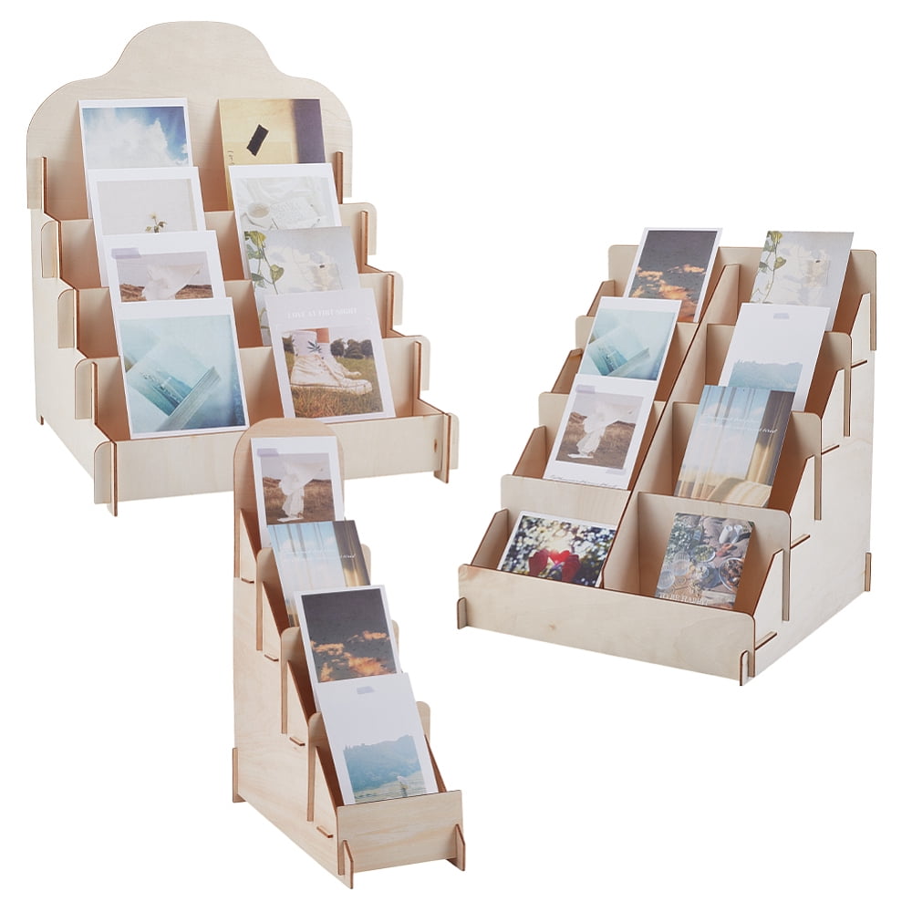 3 Styles Greeting Card Display Stand Wood Postcard Display Riser Stands Wooden Collector Displays Rack Portable Birthday Cards Displays