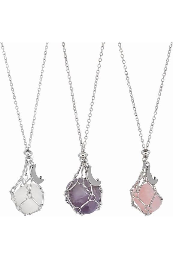 3 Styles Holder Necklaces with Natural Stone Interchangeable GemStones Necklace Golden Quartz Necklace Cage Amethyst Pendant Necklaces