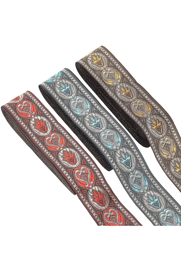 3 Styles Jacquard Ribbon 21 Yard Embroideried Lace Trim 1.3 Inch Woven Ribbon Fabric Trim Fringe for Sewing Crafting Home Decor Wedding Gift Wrapping Bag Straps Embellishment Golden & Silver