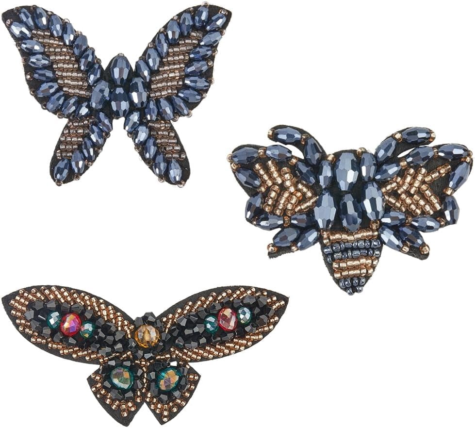 Yoqb 4pcs Rhinestone Butterfly Patches Self-Adhesive, Sparkle Beaded Sew Appliques Christmas Valentines Wedding Dress Repair Women Bridal Diy Clothing