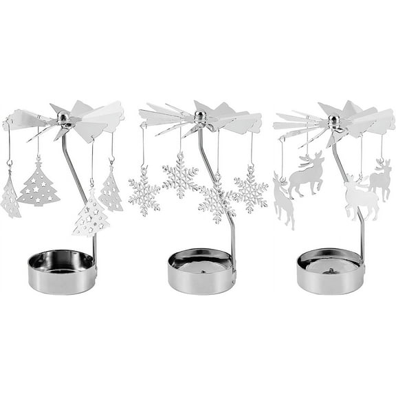 3 Styles Rotary Candle Holder Christmas Candle Spinner Metal Candle Carousel Rotating Candle Holders Revolving Candlesticks Home Decor (Xmas Tree Reindeer Snowflake) Mixed Color