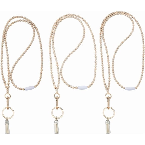 3 Styles Teacher Lanyard with ID Holder Wooden Beaded Lanyards for ID Badge Holders Keys Eyeglass Chains