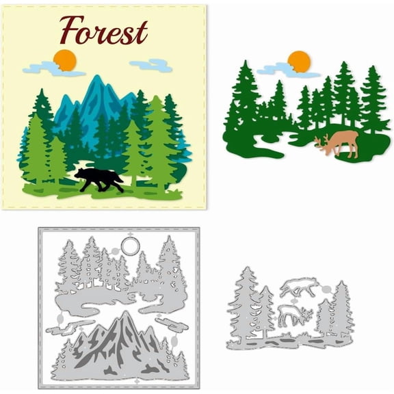 3 Styles Tree Landscape Cutting Dies - Forest Deer Wolf Carbon Steel Die Cuts - Scrapbooking Embossing Birthday Gift Decor for DIY