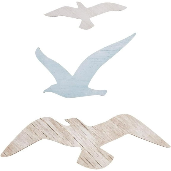 3 Styles Wood Seagull Beach Wall Decor Coastal Themed Decors Wall Art Wooden Sea Mew Nautical Ocean Hanging Ornaments Seagull Wall Sculpture for Home Bedroom Living Room Restaurants Cafes Colorful