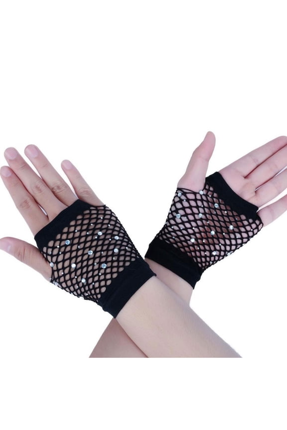 3. Stylish Half-Finger Nylon Gloves Rhinestone-Adorned Breathable & Flexible for Dance Parties
