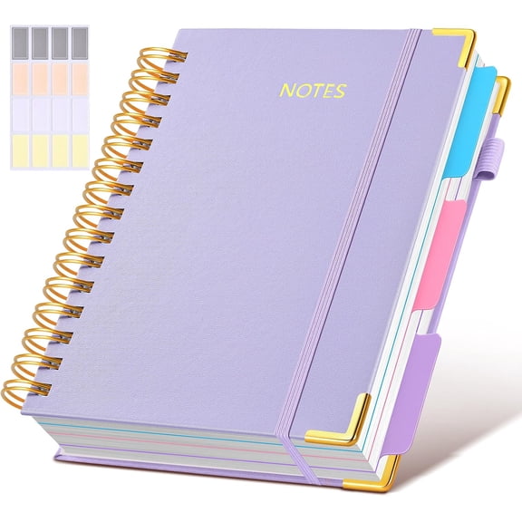 3 Subject Notebook College Ruled with Dividers Tabs, 100 GSM Leather Hardcover Spiral Notebooks for School Work, 240 Pages Large Cute Notebook Journal for Women Men, College Students,Purple