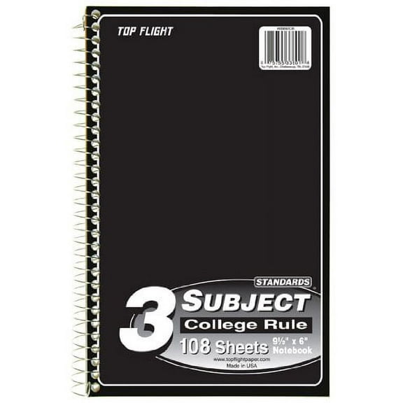 Top Flight 3 Subject Wirebound Notebook 108 Sheets College Rule (Pack of 14)