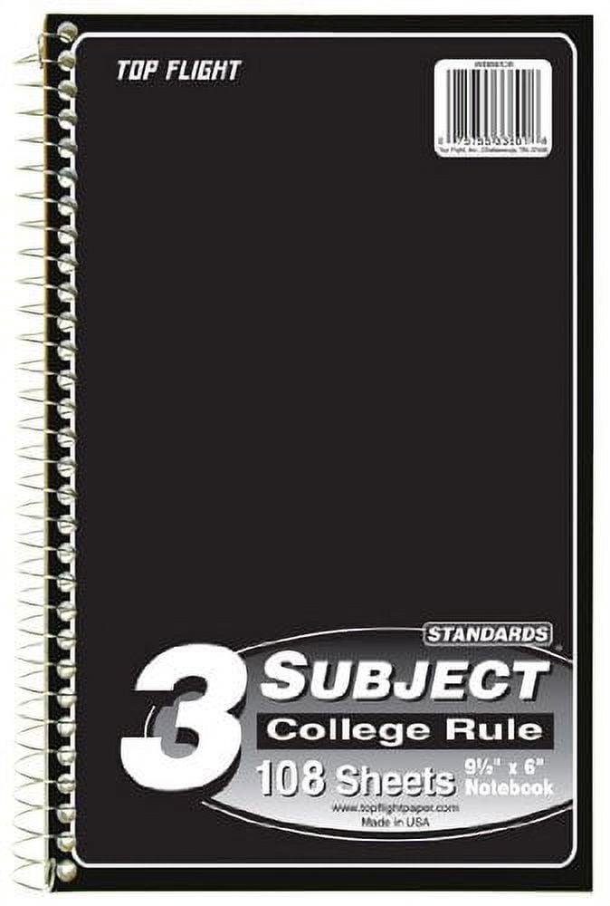 Top Flight 3 Subject Wirebound Notebook 108 Sheets College Rule (Pack of 20)