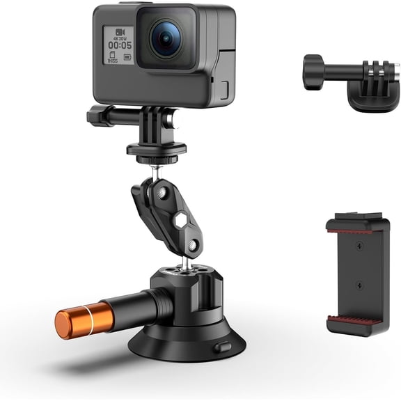 3'' Suction Cup Camera Mount with Ball  Magic Arm, Metal Camera Suction Mount for Action Cameras , Quick Release  Mount with 1/4" & 3/8" Mounting Holes for  Windshield Window