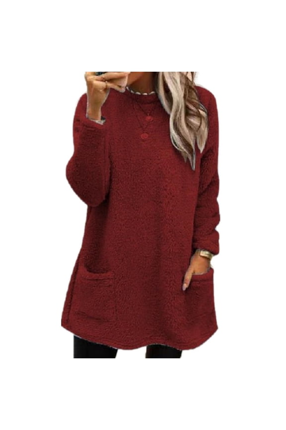 3. Super Soft Fleece Tunics Top for Women Winter Cozy Pullover Long Sleeve Thermal Daily Wear