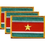 3 Suriname Flag Patches, Embroidered Iron On or Sew On, Measures 3.50" x 2.25"