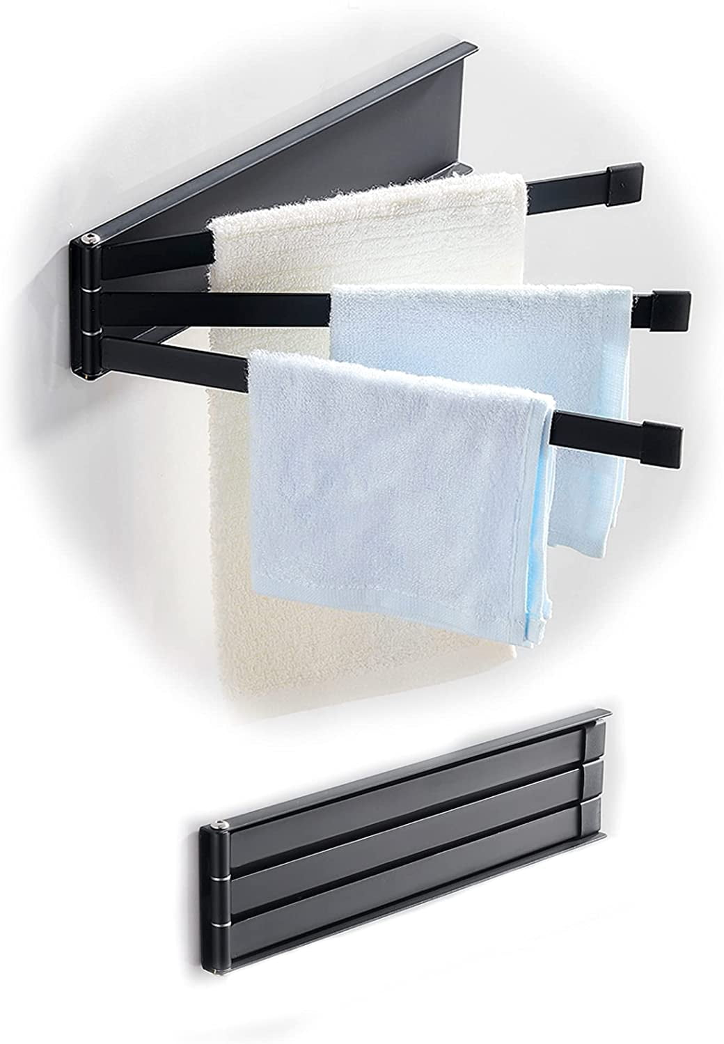 Black Iron Wall-Mounted 3-Swing Arm Towel Holder