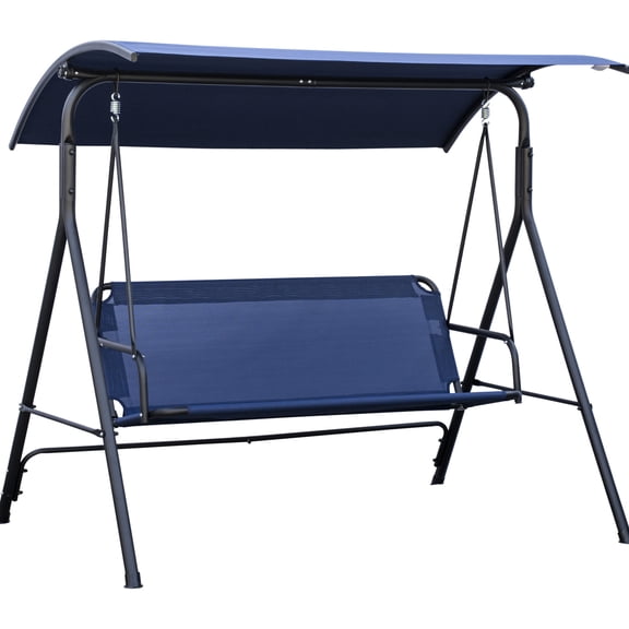 3 Swing With Adjustable Canopy, - Dark Blue Outdoor For Deck, Patio, Garden, Poolside, Backyard 3 Persons Fun Backyard, Balcony