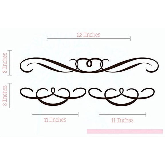 3 Swirls Wall Art Vinyl Decals Wall Stickers Set of 3, 23x6-inch, Chocolate