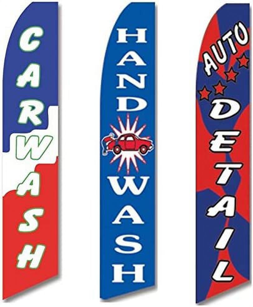 3 Swooper Flags Car Wash Service OPEN Auto Detail Shop Hand Wash