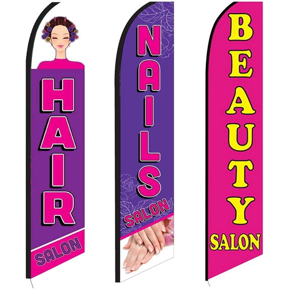 3 Swooper Flags Nail Hair Beauty Salon OPEN Welcome