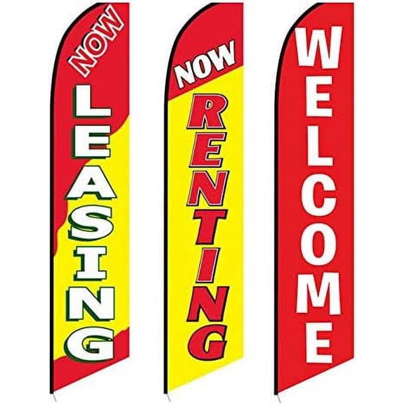 3 Swooper Flags Welcome Now Leasing Now Renting Advertising$$Other