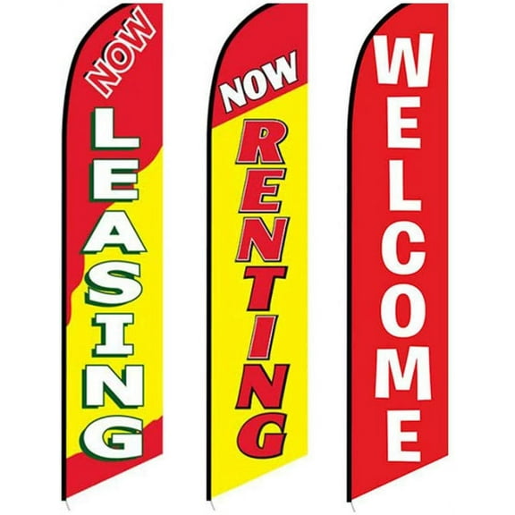 3 Swooper Flags Welcome Now Leasing Now Renting Advertising