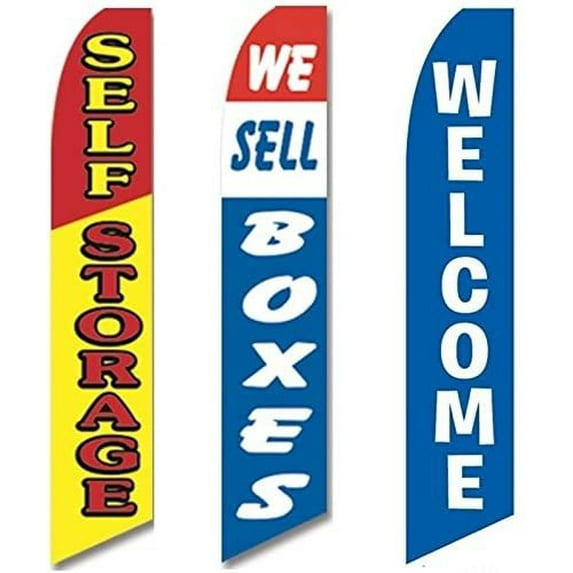 3 Swooper Flags Welcome We Sell Boxes Self Storage Storage SALE