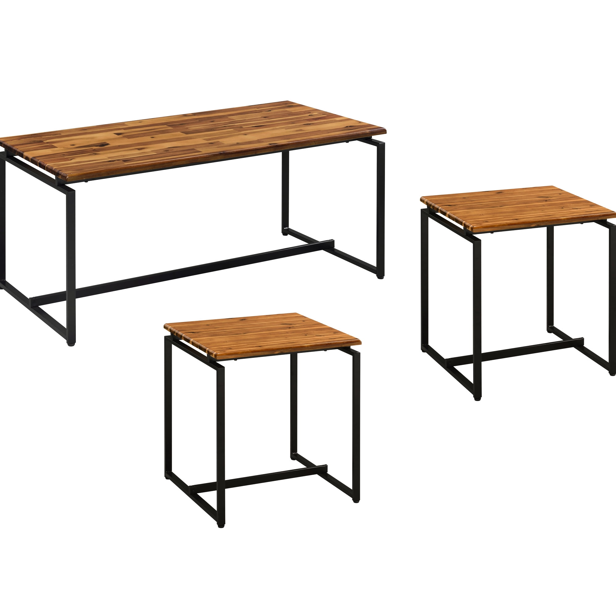 3 Table With Oak Top And Black Metal Sled Base, Enhances Living Room ...