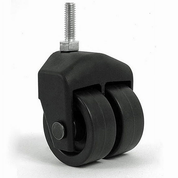 3" Tall Dual Wheel Composite Plastic Caster with 5/16" Threaded Stem, Set of 4