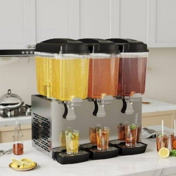 3 Tank 54L Commercial Beverage Dispenser, 3 X18L Capacity, 380W Powerful Cooling, 14.26 Gal Stainless Steel Juice Dispenser with Thermostat Control, 380W Cold Drink Machine for Ice Tea Restaurant Bar