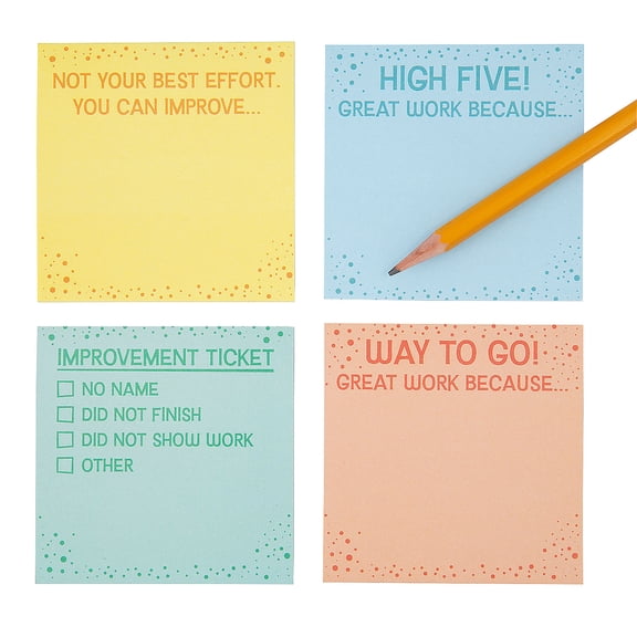 3" Teacher-Student Feedback Response Sticky Note Pads - 12 Pieces