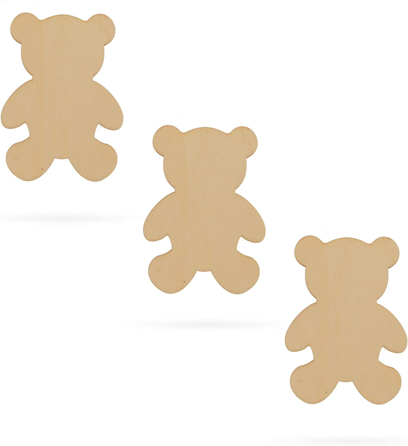 3 Teddy Bears Unfinished Wooden Shapes Craft Cutouts DIY Unpainted 3D ...