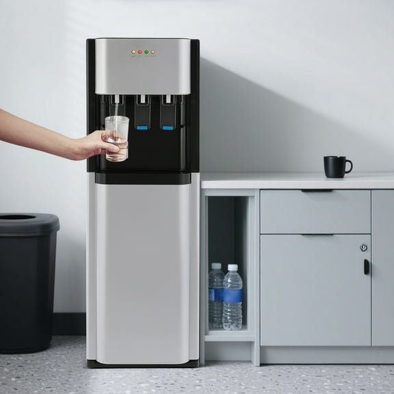 3-Temperature Water Dispenser with Bottom-Loading Bucket, 450W Fast Heating & 65W Cooling, Child-Safe Design for Dorm/Office/Home Use