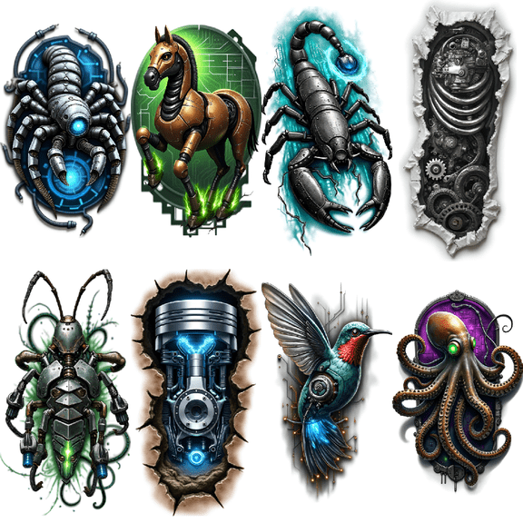 3 Temporary Tattoo Stickers Waterproof Long Lasting Body Stickers Robot Mechanical Animal Adult Men Women Tattoo Decals Arm Forearm Thigh Back