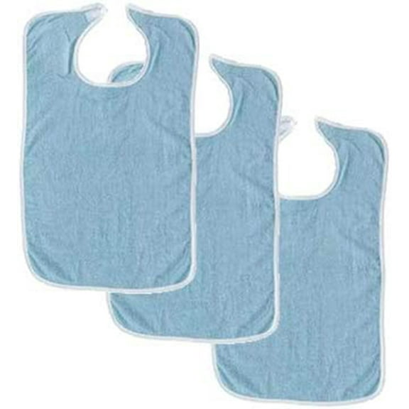 3 Terry Adult Bib with Hook and Loop Closure (3 Light Blue)