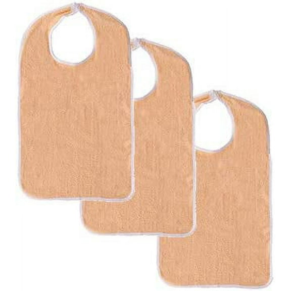 3 Terry Adult Bib with Hook and Loop Closure (3 Peach)