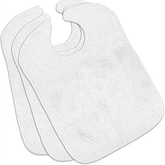3 Terry Adult Bib with Hook and Loop Closure (3 White)