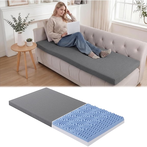 3” Thickness Egg Crate Memory Foam Sofa Topper Pad, 71" x 27.5" Couch Cushion with Plush Velvet Cover & Non-Slip Bottom, Dual-Layer Foam for Pressure Relief & Seat Protection, Machine Washable