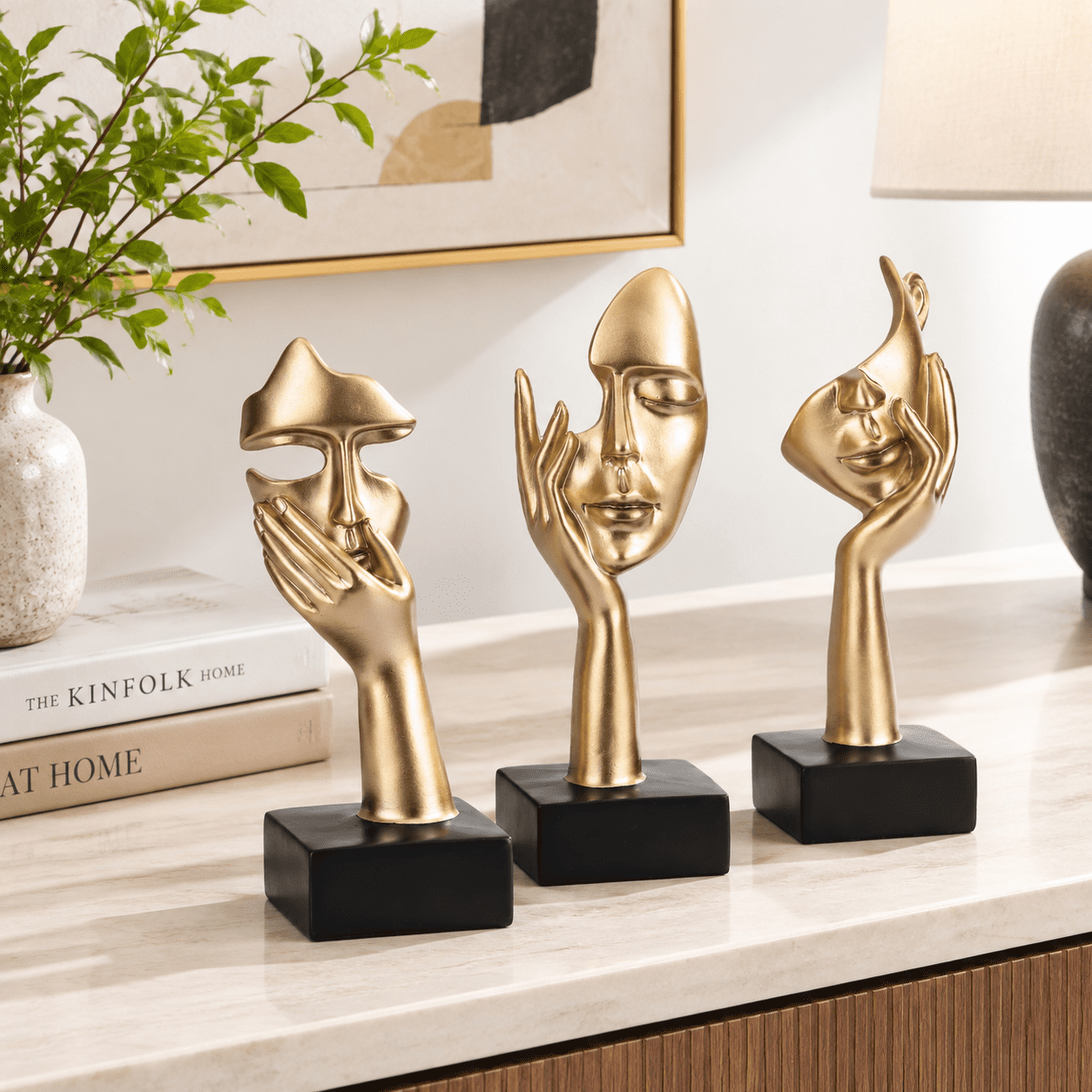 Large Abstract Statues 3 Thinker Large Statue Set - Black Glod Art Abstract Home Accent ...