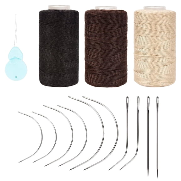 3 Threads 10 Needles Hair Extensions Sewing Kit Curved for Wig Making 2.16 Inch