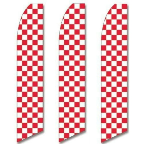 3 Three Pack Tall Swooper Flags Red White Race Check Checkered Flag