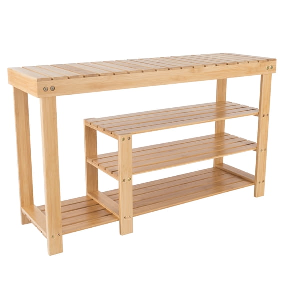 Lavish Home 3-Tier Bamboo Shoe Storage Bench