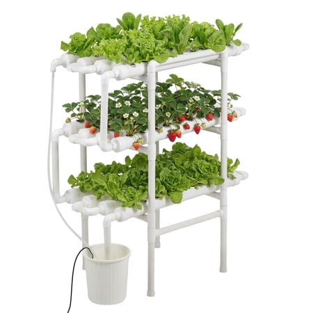 3-Tier 108 Site UPVC Pipe Hydroponic Grow Kit with Timed Irrigation, Indoor System for Vegetable Fruit Herb