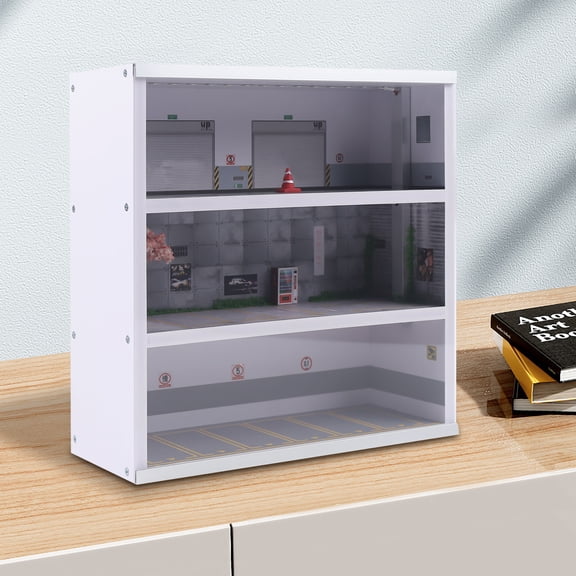 3-Tier 16-Slot Diorama Parking Garage with LED Lighting - Acrylic PVC Alloy Material for Model Car Collectors Home Decor Display