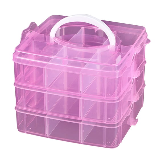 3-Tier 18-Grid Clear Plastic Storage Box – with Adjustable Dividers & Removable Trays,Desktop Organizer for Crafts & Small Parts