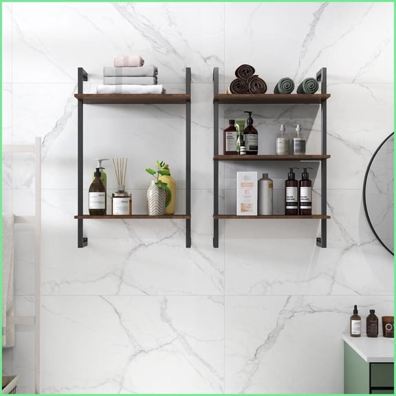 3-Tier & 2-Tier Floating Shelves Wall Mounted Storage | Walnut | Iron,Particle Board+MDF