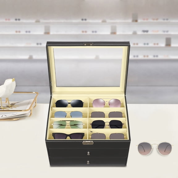 3-Tier 24slots Black Eyeglasses Display Case Rectangle Eyeglasses Display Case with Stable Hinge