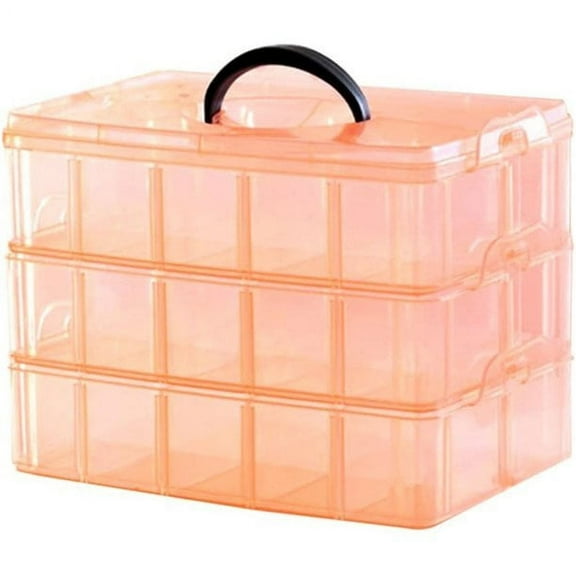 3-Tier 30 Sections Transparent Stackable Adjustable Compartment Slot Plastic Craft Storage Box Organizer For Toy Desktop Jewelry Accessory Drawer Or Kitchen,2 Sizes 4 Candy Colors Available(Orange)