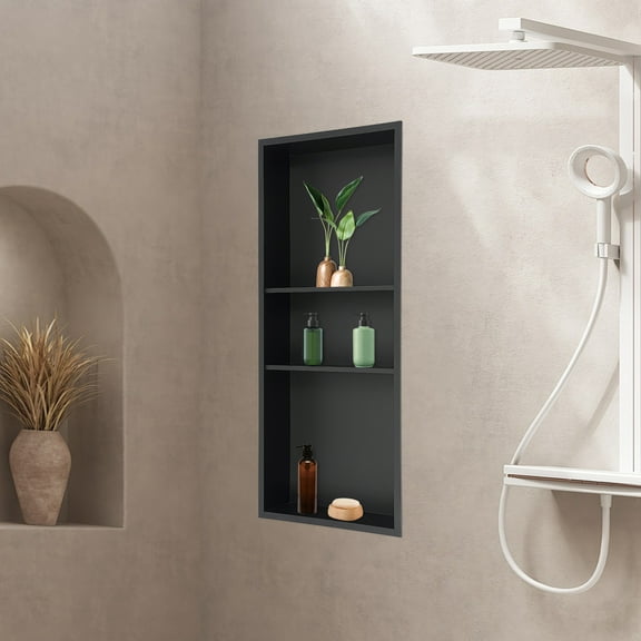 3-Tier 304 Stainless Steel Shower Niche Seamless Welding, 44.09lbs Load, Spray Finish for Bathrooms & Kitchens Black